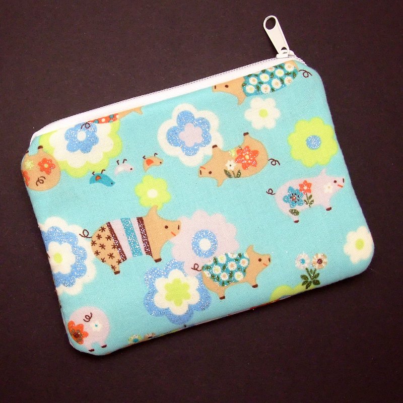 Zipper pouch / coin purse (padded) (ZS-189) - กระเป๋าใส่เหรียญ - ผ้าฝ้าย/ผ้าลินิน สีน้ำเงิน