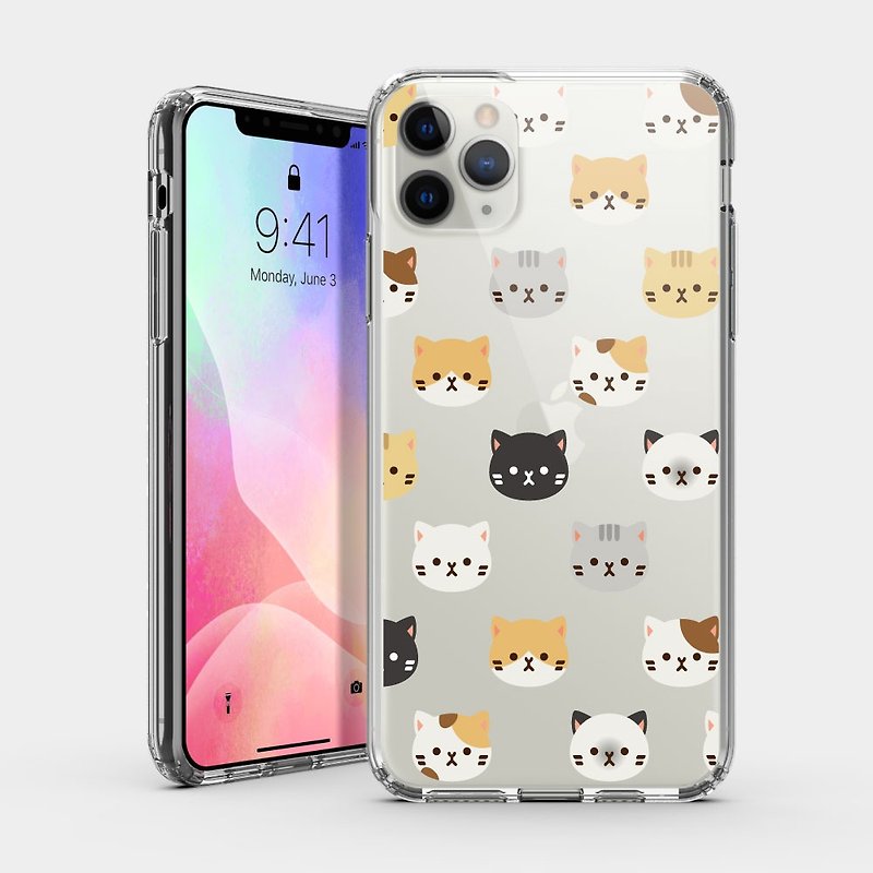 [First choice for graduation ceremony] Cat head IPHONE protective case, cute cat full version, cat transparent mobile phone case - เคส/ซองมือถือ - พลาสติก สีแดง