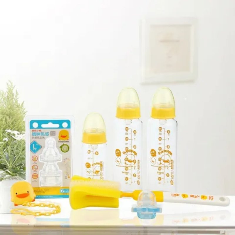 PiyoPiyo 黃色小鴨 媽咪乳感晶鑽標口奶瓶禮盒 - 彌月禮盒 - 其他材質 多色