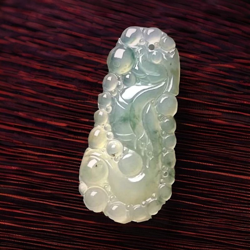 冰種飄花翡翠懷古龍牌項鍊 | 天然緬甸玉翡翠A貨 | 送禮 - 項鍊 - 玉石 綠色