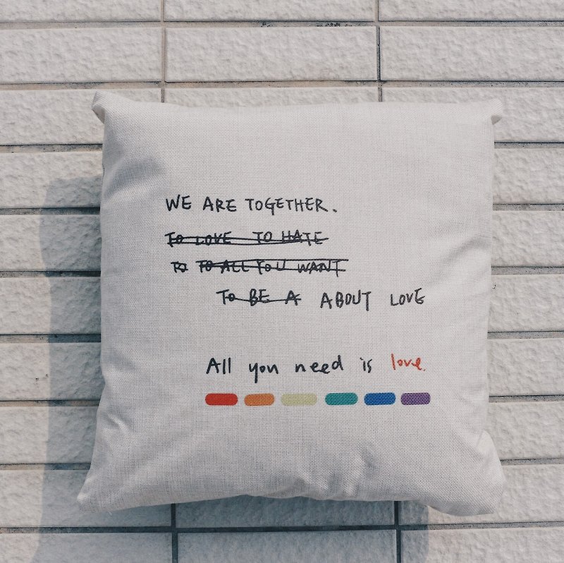 We are together love equal rights - linen back pillow design - Pillows & Cushions - Cotton & Hemp Khaki