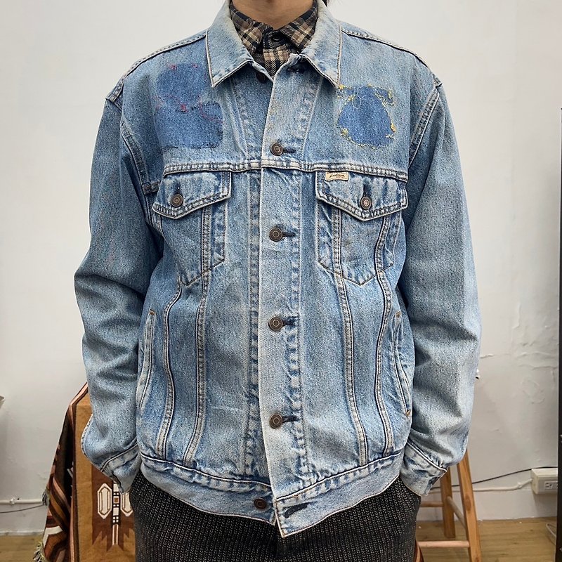 Levi's denim jacket type3 vintage second-hand cloth patch four pockets - เสื้อโค้ทผู้ชาย - ผ้าฝ้าย/ผ้าลินิน สีน้ำเงิน