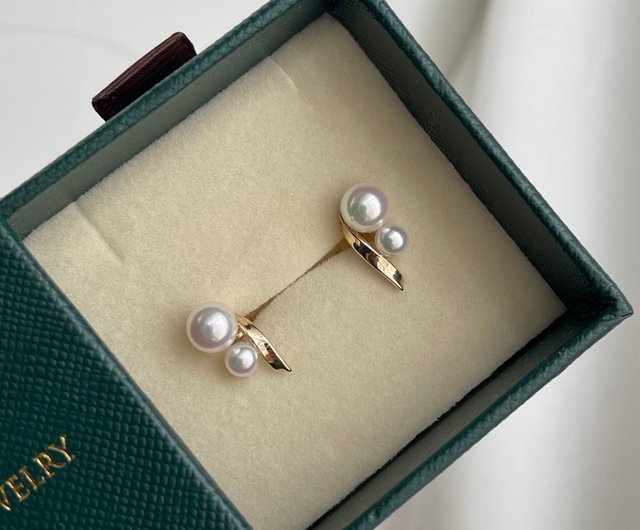 日本製 2粒パールスタッドピアス あこや真珠 10金 18金 日本直送 雙珠