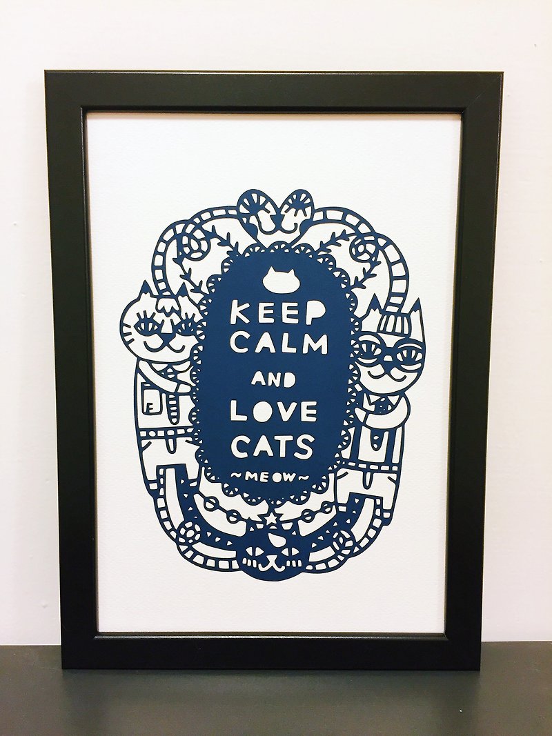 【紙好太太】KEEP CLAM AND LOVE CATS Lasercut 掛畫(含框）/紙雕/裝飾/居家佈置/擺設/室內設計/畫框/雷射切割/Home Decor - 擺飾/家飾品 - 紙 藍色