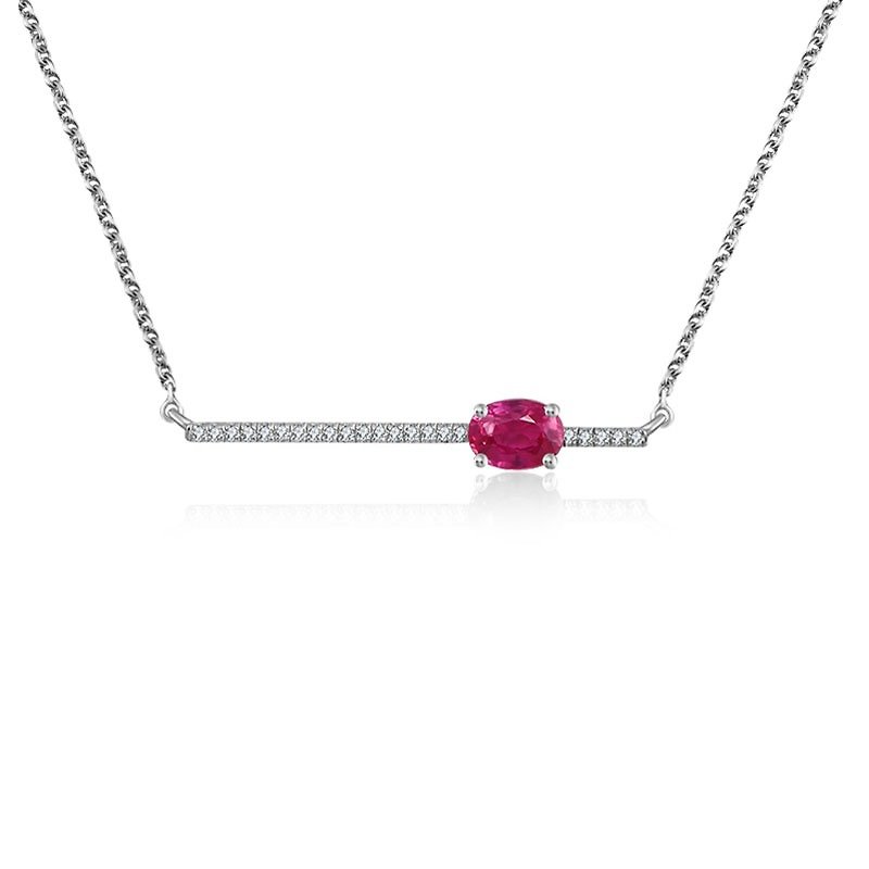Line Diamond Necklace with Ruby
