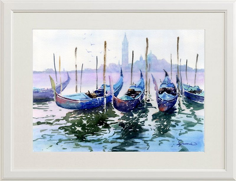 Watercolor painting gondola 8 - Posters - Paper Blue
