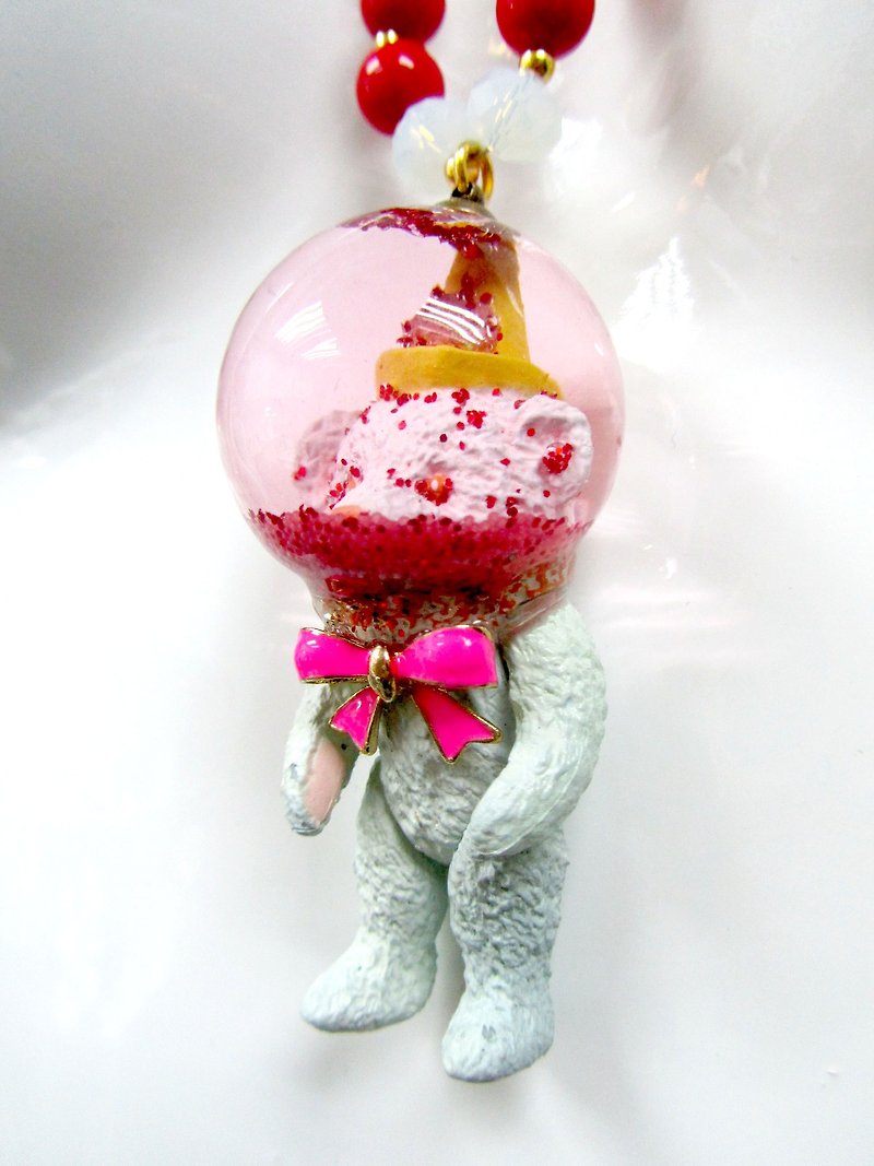 TIMBEE LO 小熊啤啤太空人頸鍊玻璃球內藏純水及閃粉漂蕩浪漫可愛 - 項鍊 - 玻璃 紅色