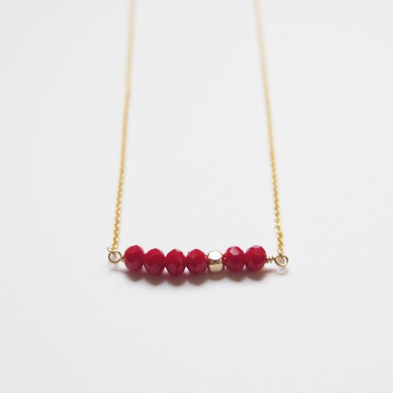 Minimalist temperament · gold-plated square beads · Czech cut face beads · gold-plated necklace (45cm) - deep red - สร้อยคอ - โลหะ สีแดง