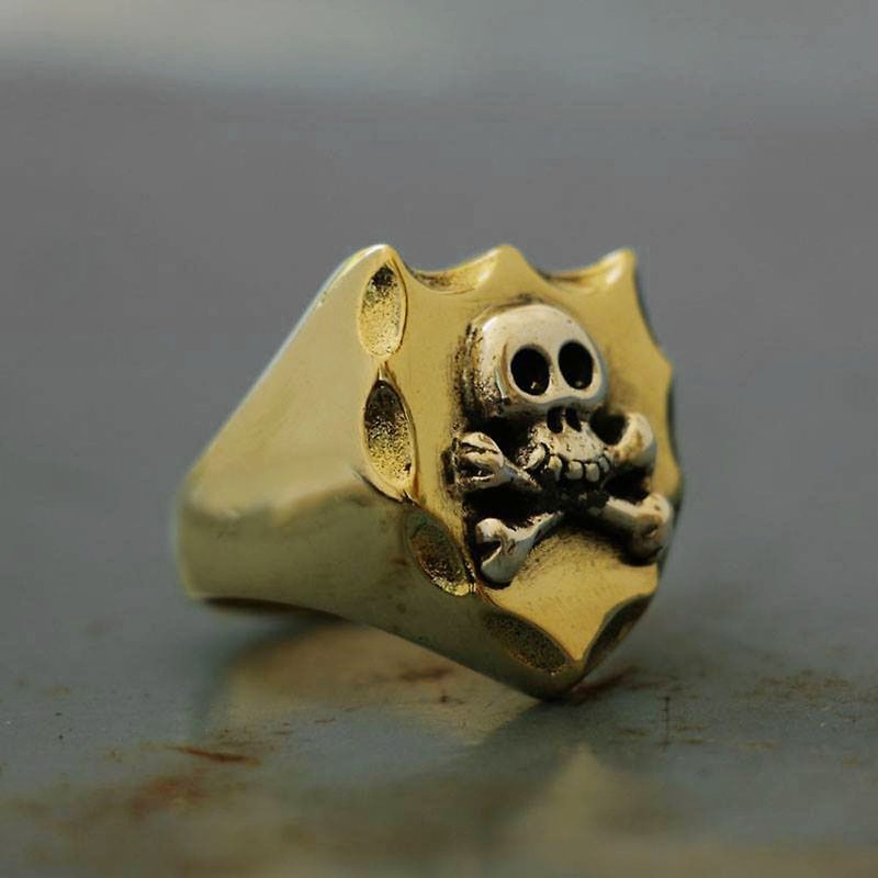 墨西哥騎自行車的人戒指頭骨交叉銀復古黃銅男子海盜船長卡車司機 - 戒指 - 其他金屬 金色