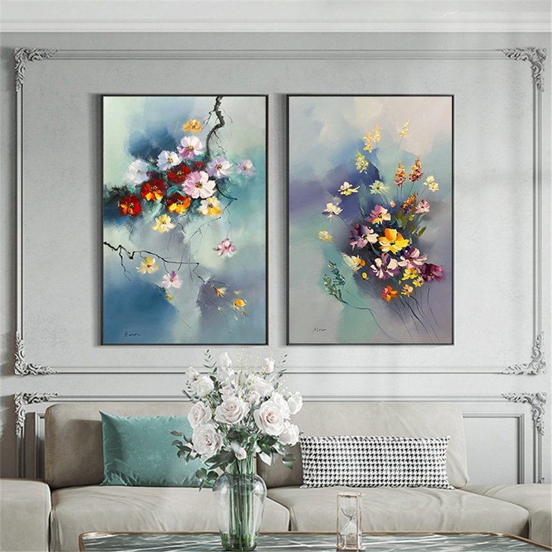 Handmade Abstract Painting Canvas Wall Art Picture for Living Room Decoration - โปสเตอร์ - ลินิน หลากหลายสี