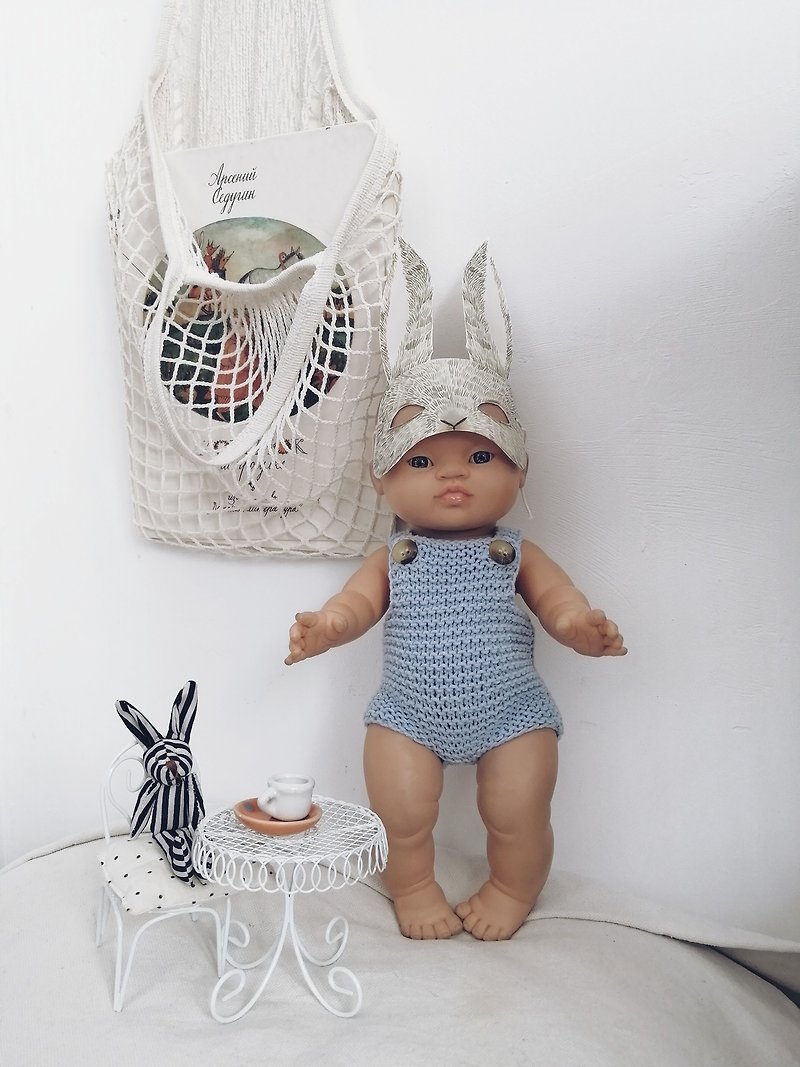Knitted romper for doll Paola Reina Gordi 34 cm, Minikane, Miniland 38 cm - 嬰幼兒玩具/毛公仔 - 棉．麻 藍色