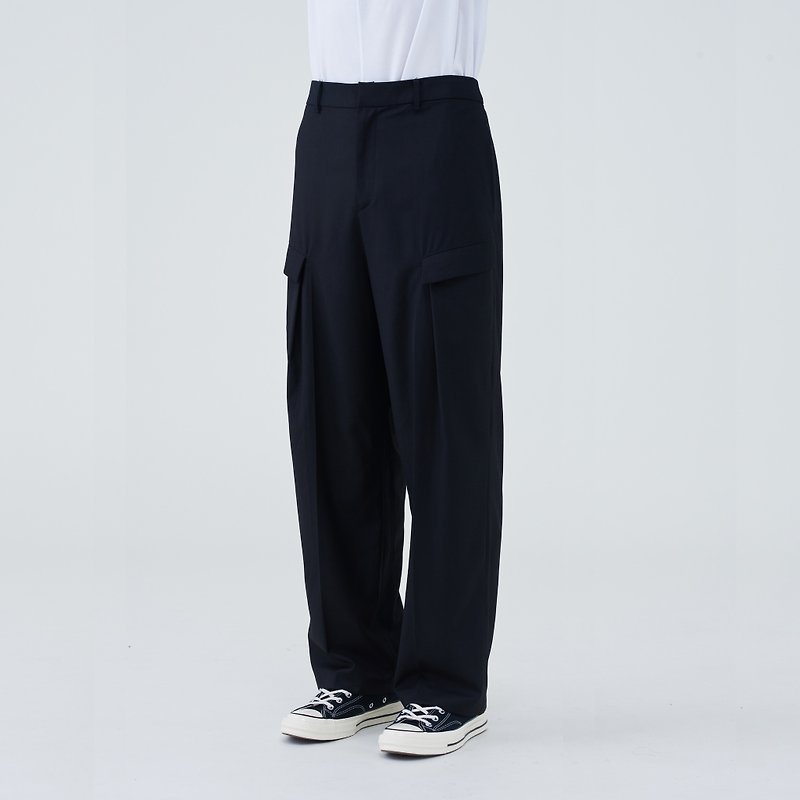 pleated pants with pockets - กางเกงขายาว - เส้นใยสังเคราะห์ สีดำ