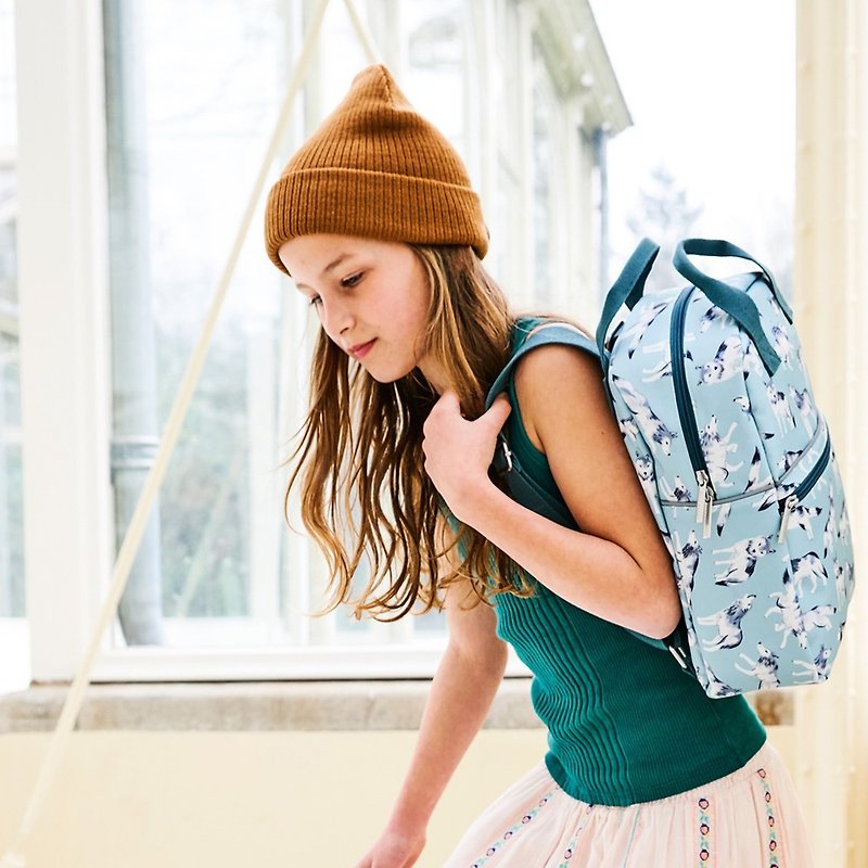 Petit Monkey, the Netherlands - Environmentally Friendly Powder Blue Cool Wolf Kids Backpack - L - Backpacks & Bags - Other Materials 