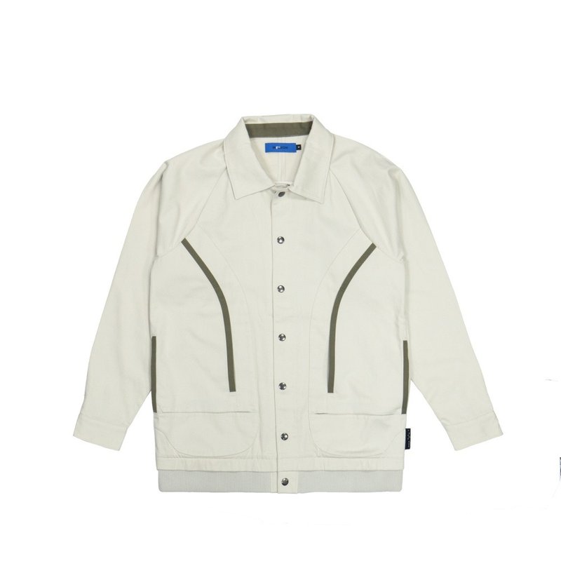 Stand collar double curved pocket jacket-m - เสื้อโค้ทผู้ชาย - ผ้าฝ้าย/ผ้าลินิน ขาว