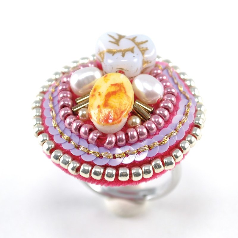 戒指 pink statement ring, sparkly ring, gorgeous ring, free ring 11 - リング - ガラス ピンク