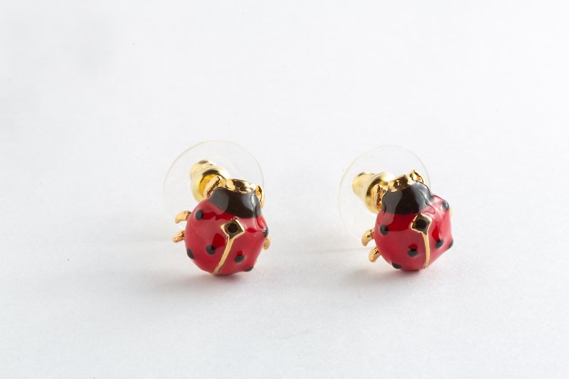 Lucky Ladybug Fairy Earrings ~ 925 sterling silver ear pin or ear clip - ต่างหู - ทองแดงทองเหลือง 