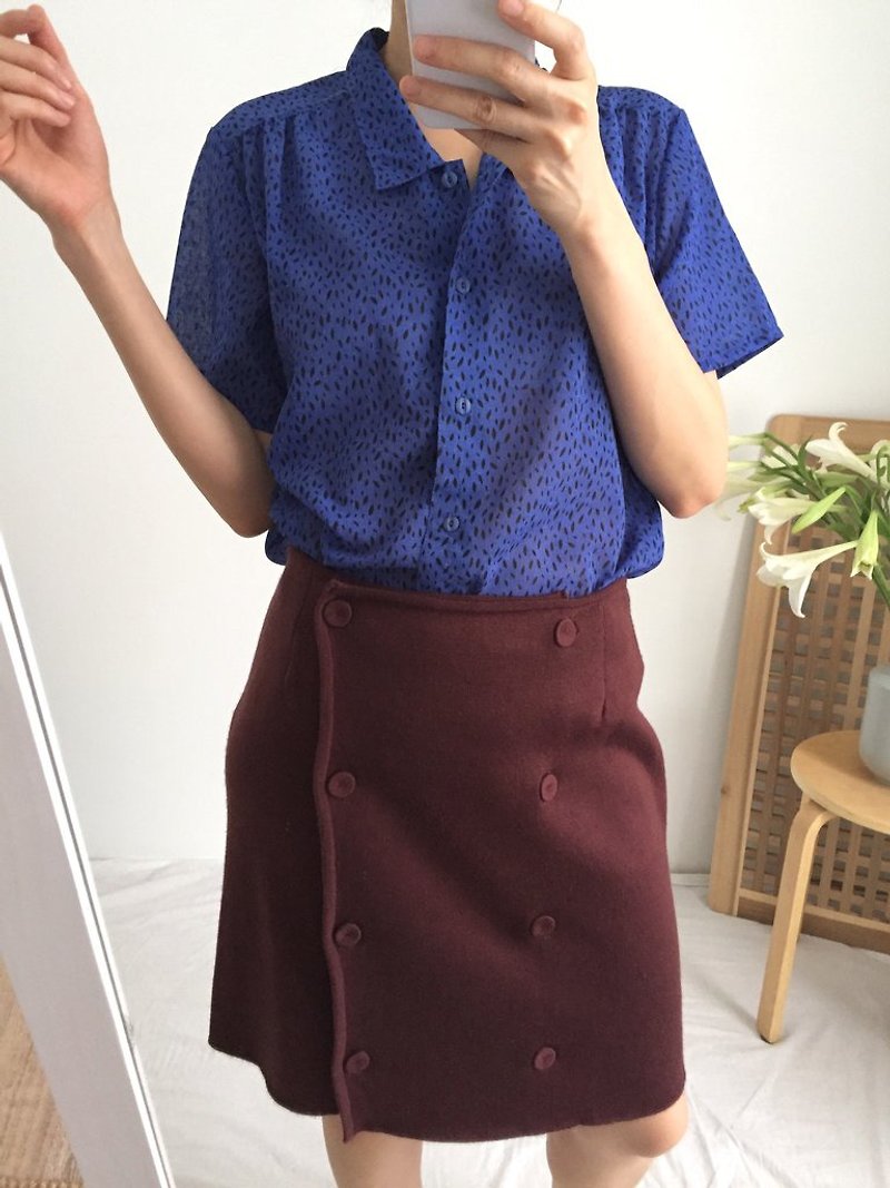 COSIMA BLOUSE  *JAPANESE VINTAGE - เสื้อเชิ้ตผู้หญิง - เส้นใยสังเคราะห์ สีน้ำเงิน