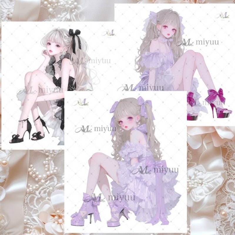 ステッカー original sticker  人物ステッカー オリジナルステッカー 女の子ステッカー 装飾ステッカー かわいい - 貼紙 - 紙 藍色