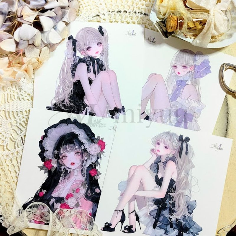 ステッカー original sticker  人物ステッカー オリジナルステッカー 女の子ステッカー 装飾ステッカー かわいい - 貼紙 - 紙 藍色