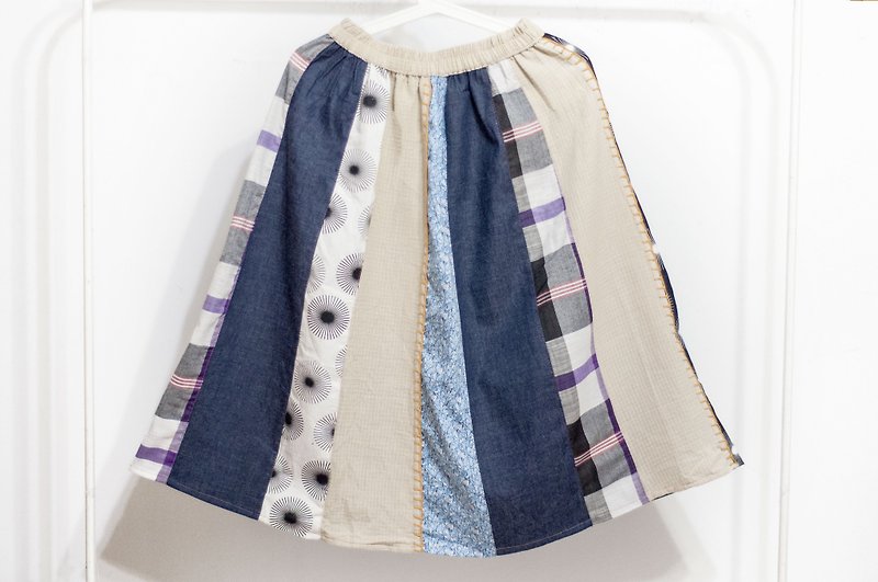 Cotton and linen embroidery skirt / ethnic skirt / color cotton skirt skirt / handmade patchwork skirt - sun blue sky - Skirts - Cotton & Hemp Multicolor