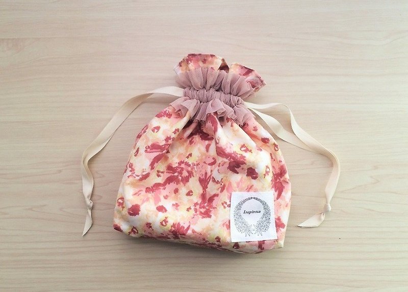 Colorful floral tulle ruffle purse pouch pink - Toiletry Bags & Pouches - Cotton & Hemp Pink
