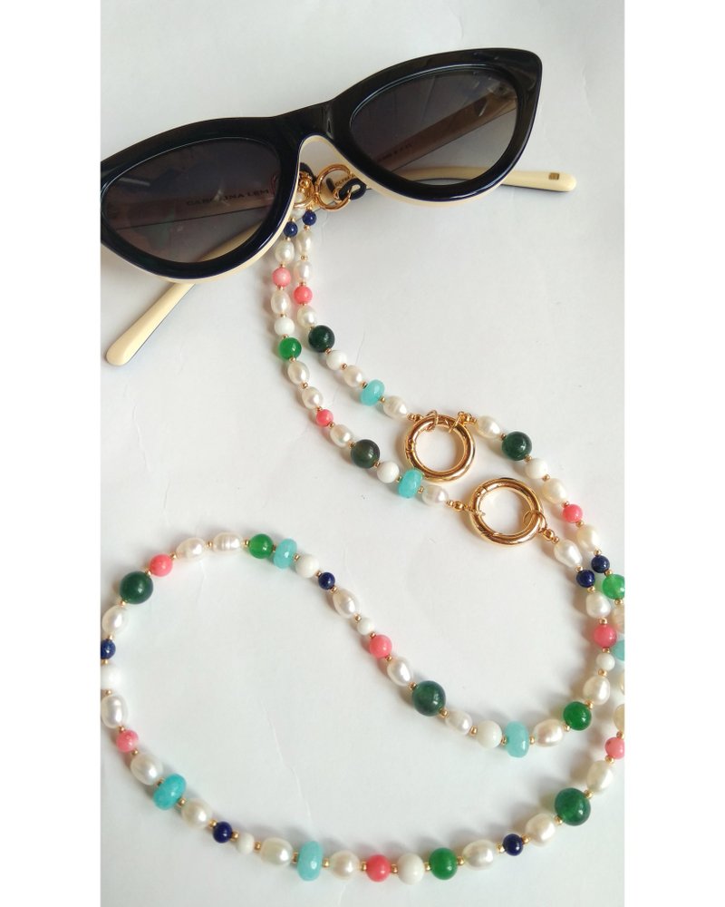 Eyeglasses and mask multifuncional Chaín  holder with natural pearls and gems Ch - 太陽眼鏡/墨鏡 - 寶石 多色