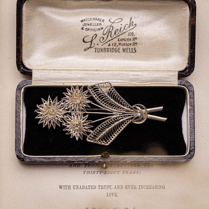 Portuguese antique sterling silver hand-made filigree daisy bouquet style brooch - Brooches - Sterling Silver Silver