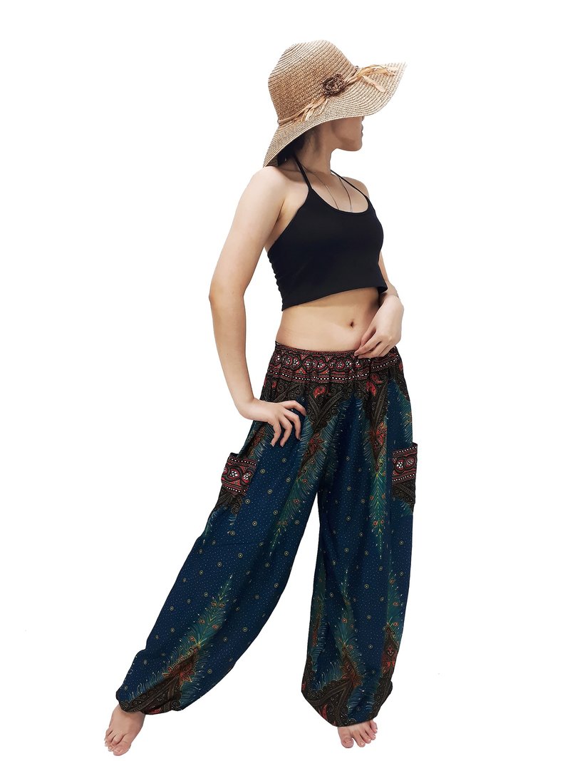 Women Pants Aladdin Pants Thai Pants Gypsy Pants Rayon Bohemian Trouser - 男長褲/休閒褲 - 其他材質 綠色