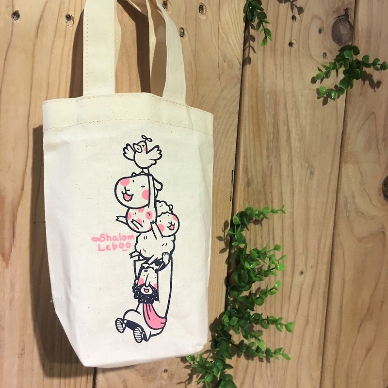 Eco-friendly beverage bag-hold on - กระเป๋าถือ - ผ้าฝ้าย/ผ้าลินิน ขาว