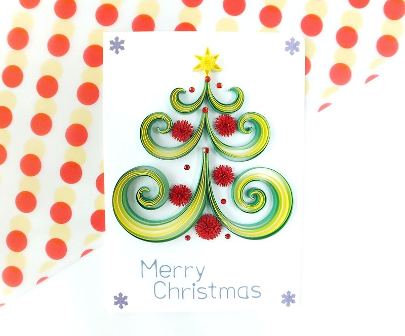 手作りロール紙カード-クリスマスツリーグリーン - カード・はがき - 紙 グリーン