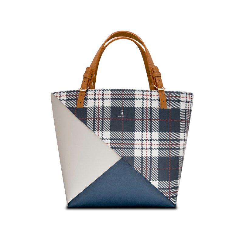 OriTote - Colour Block - Navy Checkered 手提袋 - 手提包/手提袋 - 紙 藍色