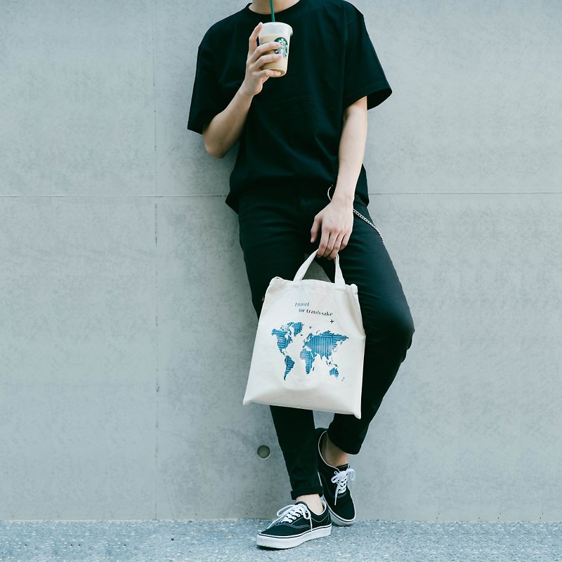 [Customized gift] I travel for travel's sake ∣Straight canvas bag - Messenger Bags & Sling Bags - Cotton & Hemp White