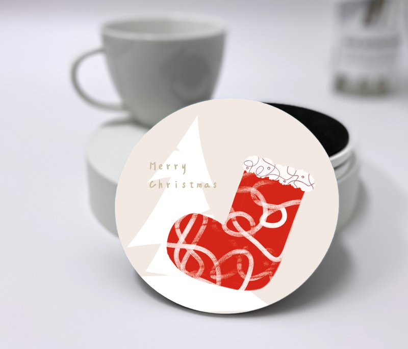 Christmas Series Ceramic Coasters—Wishing Socks (Red) - Coasters - Pottery 