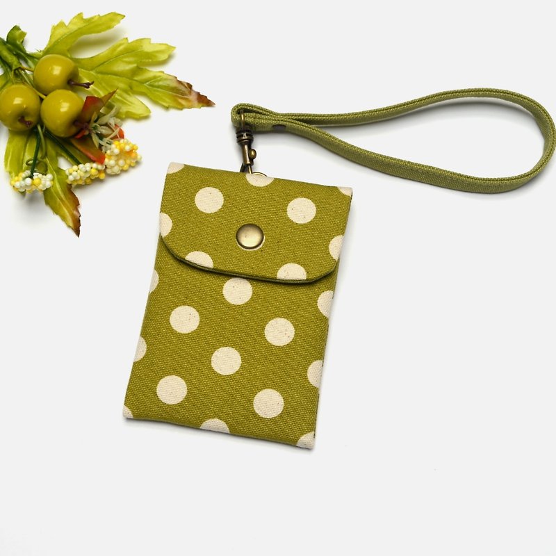 Mustard green with white polka dots Card holder/Badge holder/credt card case - ID & Badge Holders - Cotton & Hemp Green