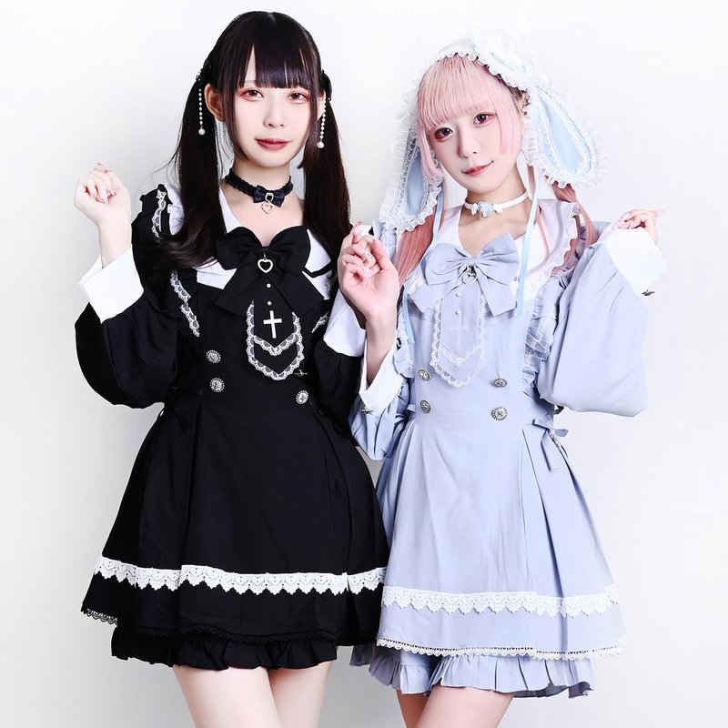 原創量產型歌德聖詩領帶雙排扣荷葉邊長袖洋裝短褲套裝【JJ2550 - 洋裝/連身裙 - 棉．麻 