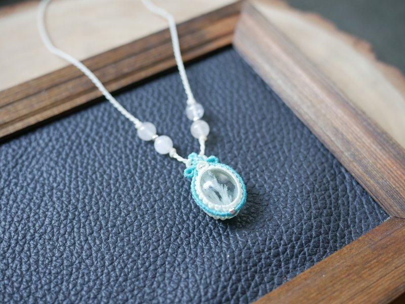 N52/SS24~Feather Stone l Wax thread l hand-woven l necklace - Necklaces - Semi-Precious Stones Green