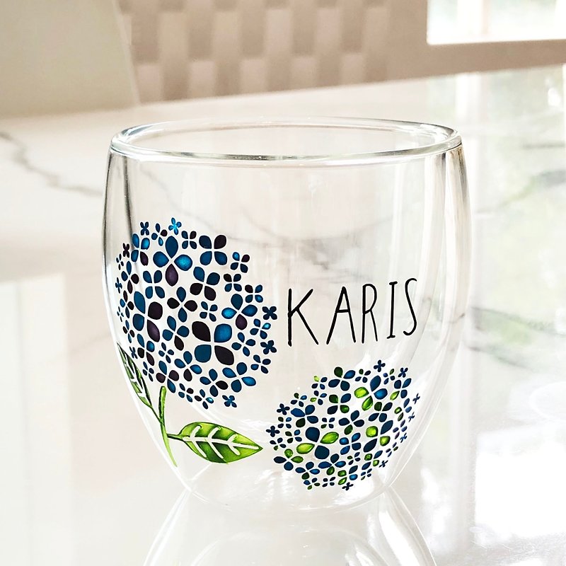 雙層玻璃杯 | 繡球花 | 情人禮物、結婚禮物、週年禮物 - 咖啡杯 - 玻璃 多色