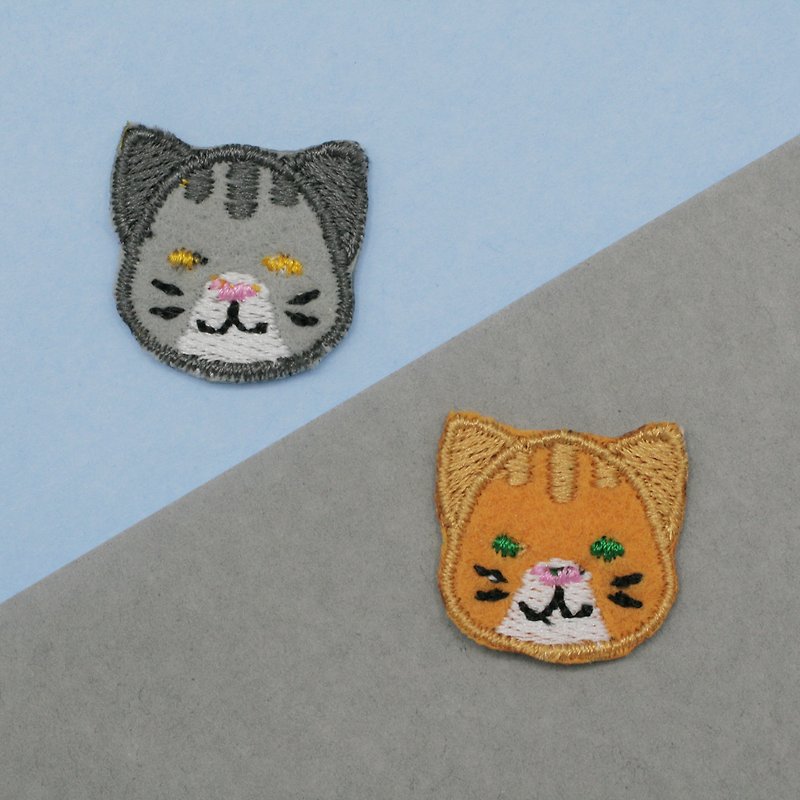Grey&Orange Tabby Cat Set Iron Patch (set of 2) - Knitting, Embroidery, Felted Wool & Sewing - Thread Gray