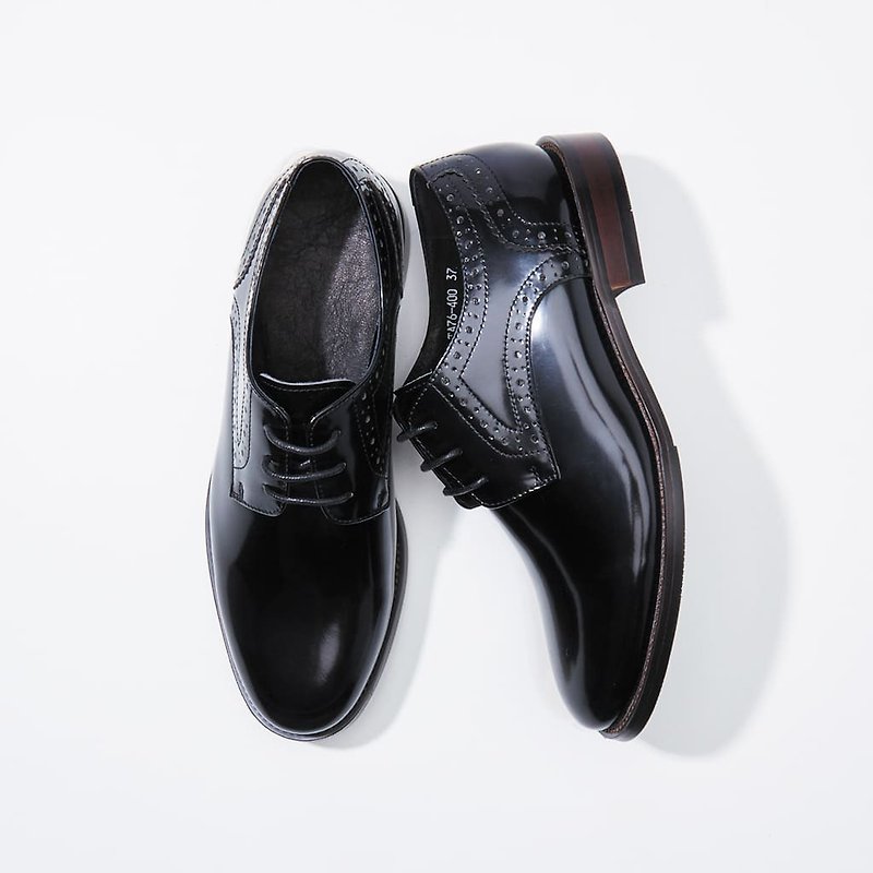 [Gentleman's secret meeting] Mirror leather side carved Derby shoes_Mysterious dark - รองเท้าอ็อกฟอร์ดผู้หญิง - หนังแท้ สีดำ