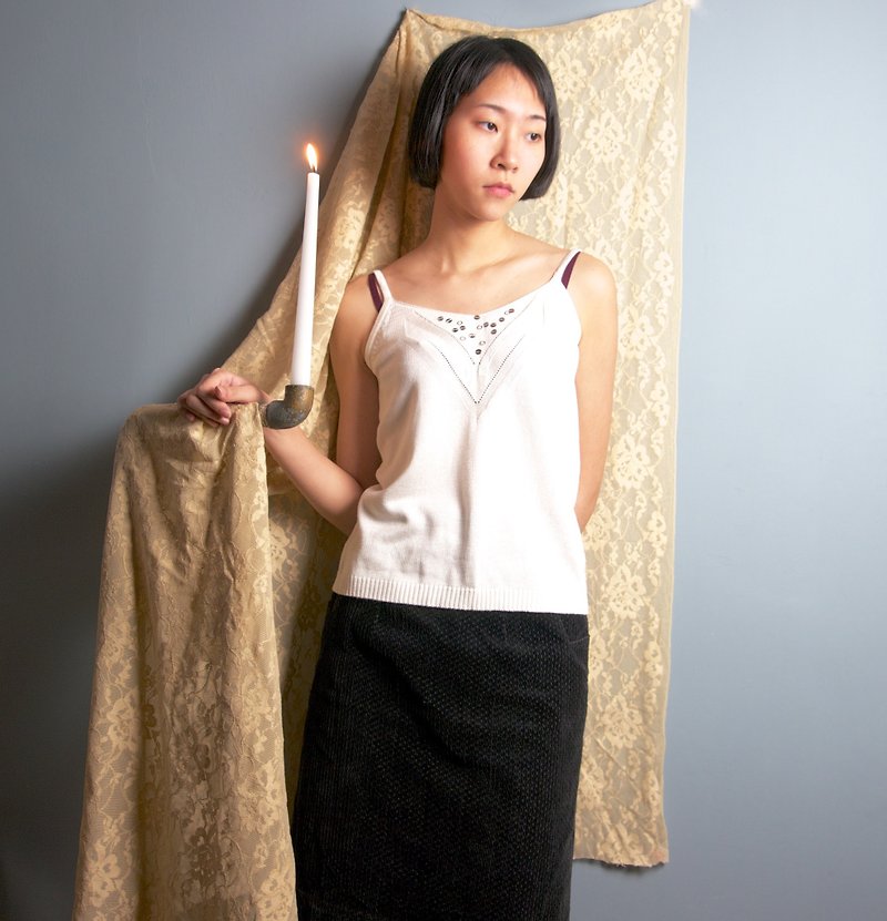 FOAK vintage pure white metal decorative camisole - เสื้อกั๊กผู้หญิง - ผ้าฝ้าย/ผ้าลินิน ขาว