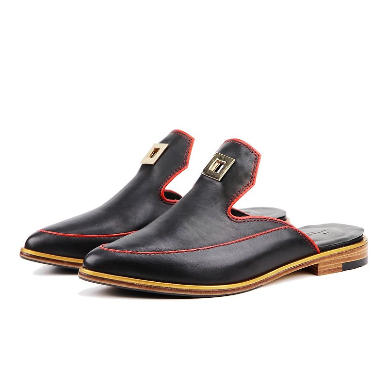 Loafers  with leather Backless   Paris W1068 Black - รองเท้าอ็อกฟอร์ดผู้หญิง - หนังแท้ สีดำ