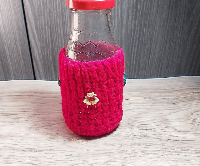cover bottle violet and white yarn crochet handmade - Shop luckyhandmade246  Other - Pinkoi