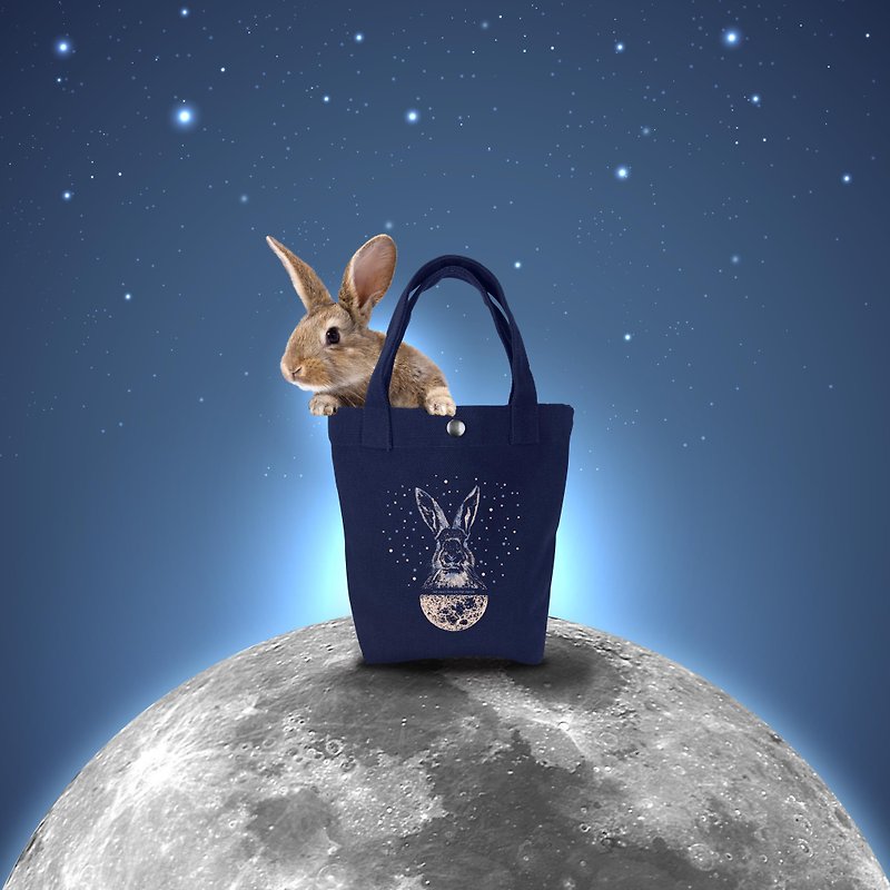 Mini Tote Bag - Moon Rabbit (Dark Blue)