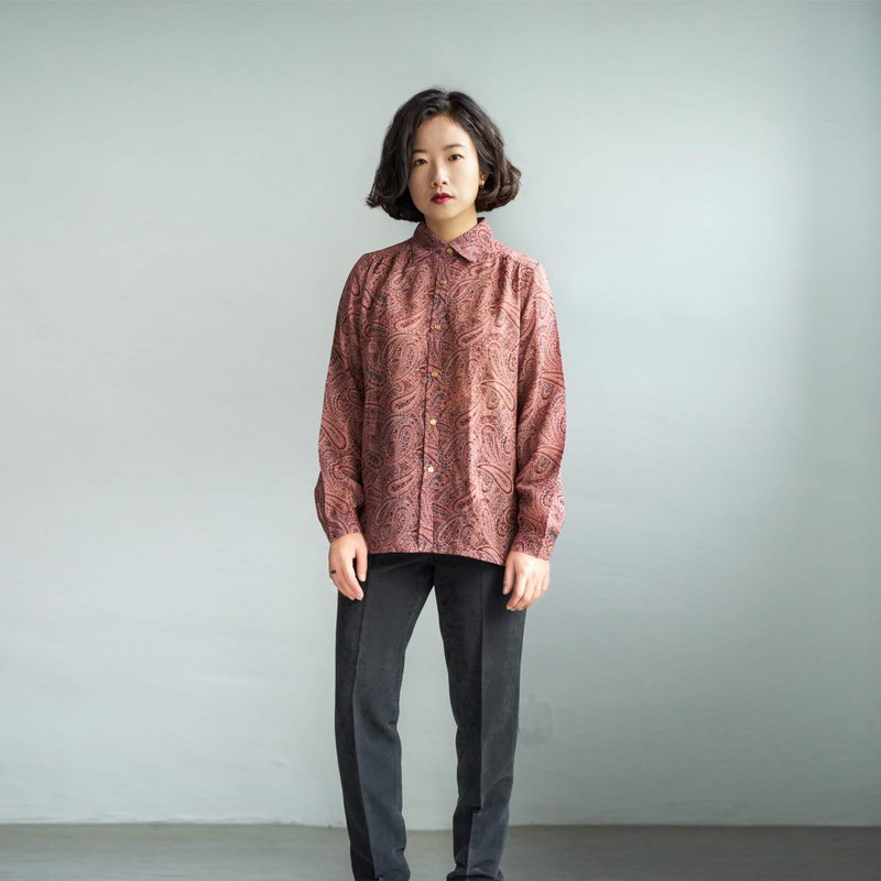 變形蟲紅/日本古著襯衫 - 女襯衫 - 聚酯纖維 