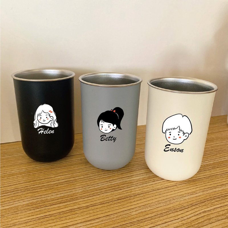 [Customized name of Amy Weier] Japanese illustration style couple and family Stainless Steel cup 350ml - Cups - Stainless Steel 