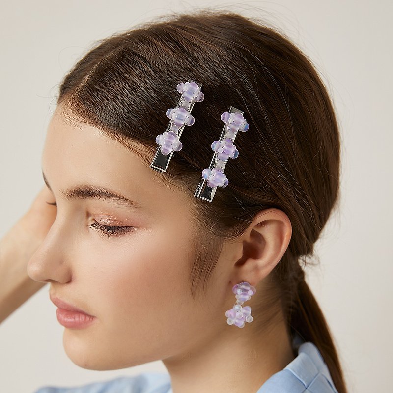 Mell Symphony Purple Transparent Handmade Bead Embroidered Hair Clip - Hair Accessories - Resin Purple