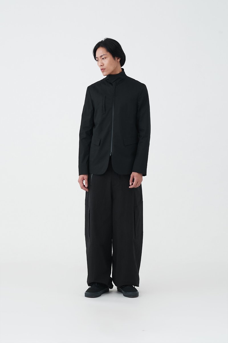 Funnel-neck Suit Jacket (slight defect) - Men's Coats & Jackets - Cotton & Hemp Black