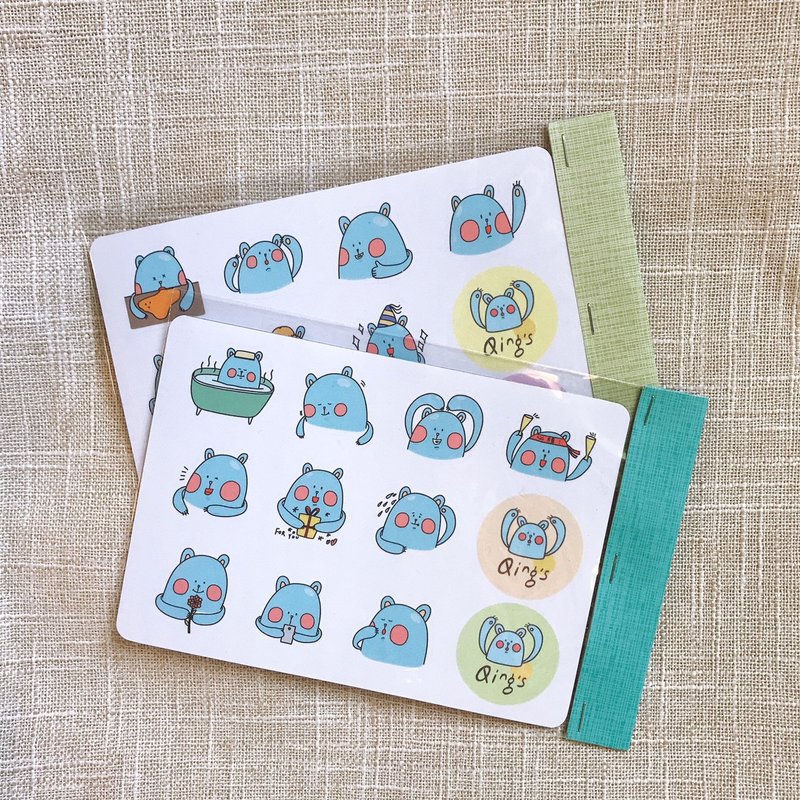 [MINI LIFE x Qing's] Blue Bear Sticker Knife Mold Sticker (2 types included) - สติกเกอร์ - พลาสติก หลากหลายสี