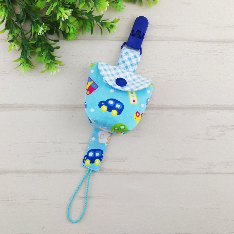 Q version of the car -2 color optional. Pacifier storage bag + a pacifier chain (40 can increase the price of embroidery name) - Bibs - Cotton & Hemp Blue