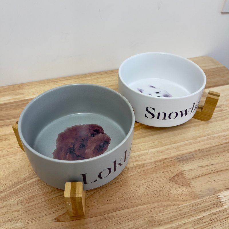 [Customized products] Customized/customized according to drawings - pet round bowl (with bowl rack) - ชามอาหารสัตว์ - ดินเผา 